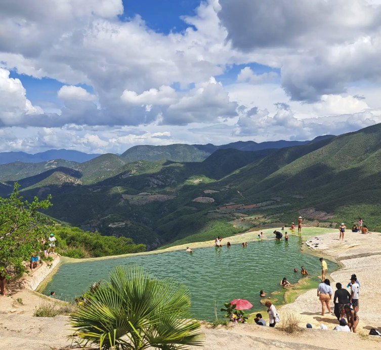 The mineral terrace and spring pools at Hierve el Agua above the Oaxacan valley