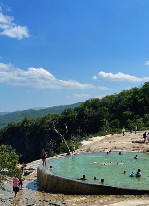Swimming in the cliff-edge spring pool